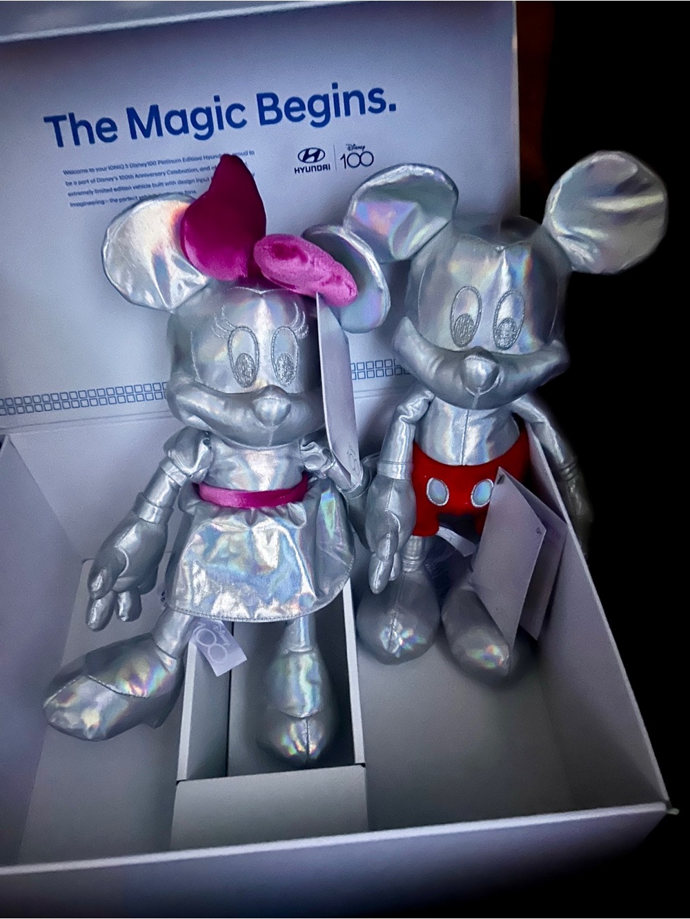 Disney Iridescent Silver Mickey & Minnie Plush Set with Pink Accents